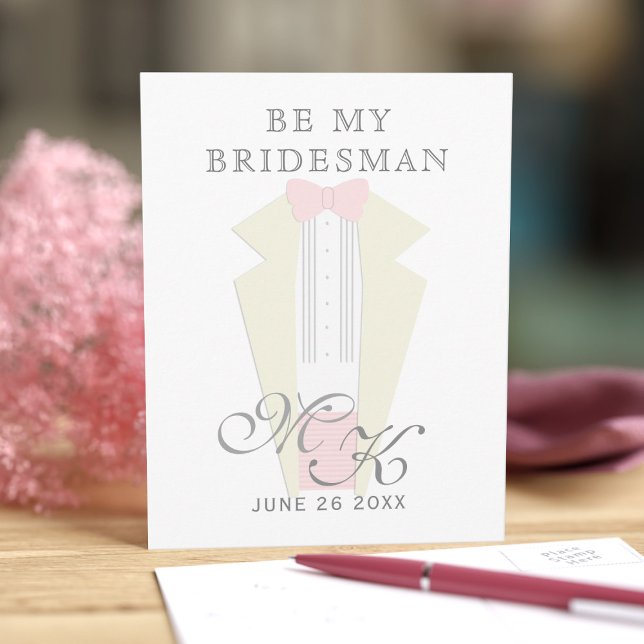 Boda de Tuxedo Sea My Bridesman Invitación (Ask your Bridesman to stand by your side with this tuxedo proposal postcard. He'll say yes)