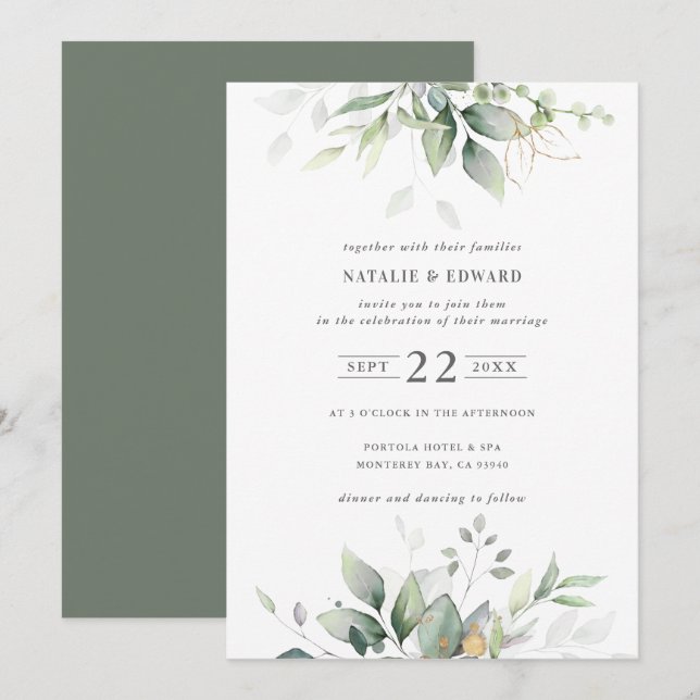 Boda de vegetación botánica acuarela (Anverso / Reverso)