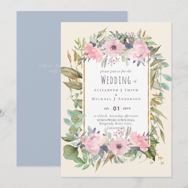 Boda de vegetación de salvia floral de Rubor rosa (Anverso / Reverso)