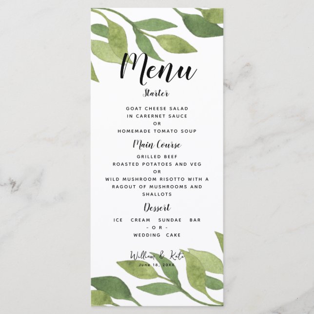 Boda de vegetación menú follaje de campo PLANTILLA (Anverso)