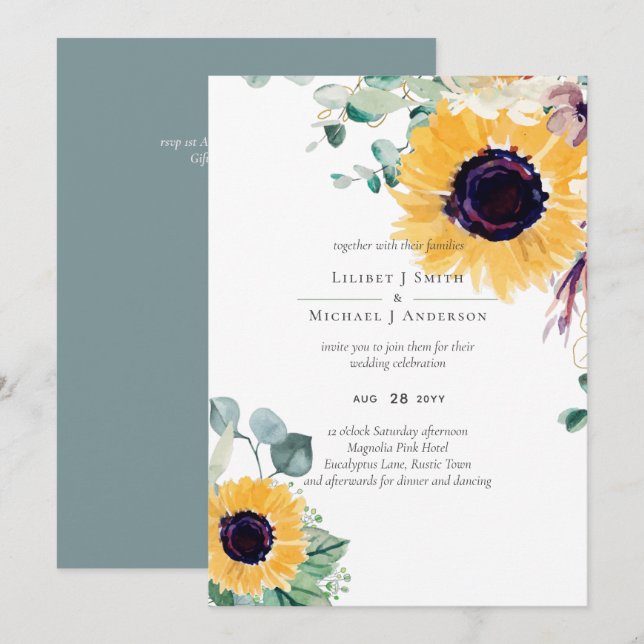 Boda de verano de girasoles Eucalyptus Greenerener (Anverso / Reverso)