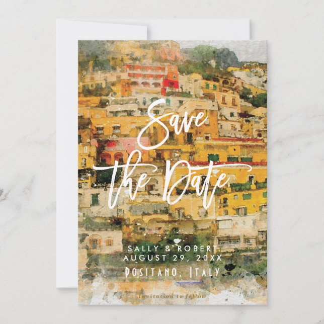 Boda de verano de Positano Italia salva la tarjeta (Anverso)