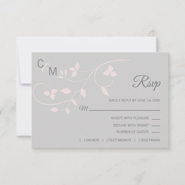 Boda de verano de Rubor RSVP rosa y gris (Anverso)