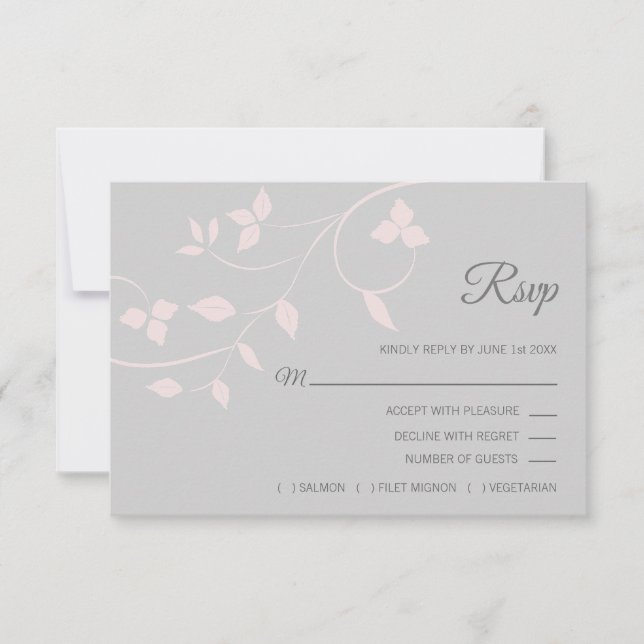 Boda de verano de Rubor RSVP rosa y gris (Anverso)