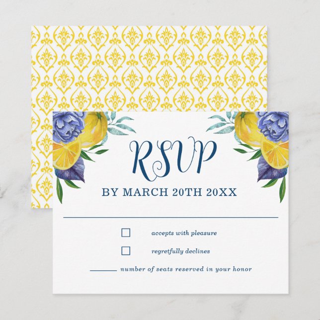 Boda de verano moderna de limón RSVP (Anverso / Reverso)