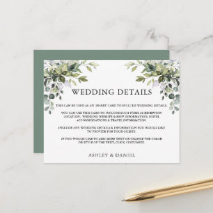 Boda de verde Detalles de la tarjeta de inserción
