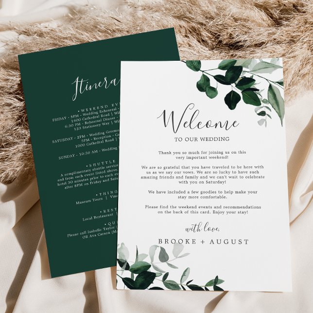 Boda de verde esmeralda Carta de bienvenida Itiner (Subido por el creador)