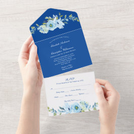 Boda De Verdor Floral Azul Todo En Una Invitación