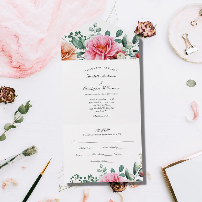 Boda De Verdor Floral Rosa En Una Invitación (Subido por el creador)