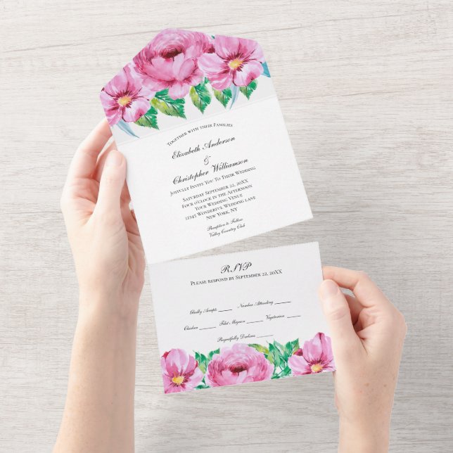 Boda De Verdor Floral Rosa En Una Invitación (desgarro)