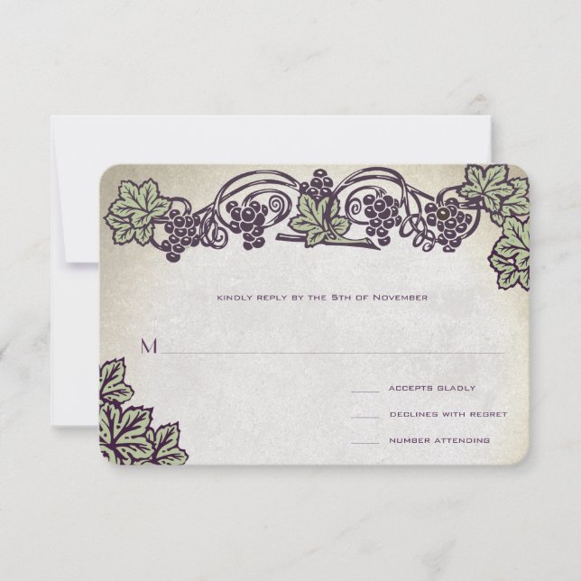Boda de viñedos Art Nouveau Vintage RSVP (Anverso)
