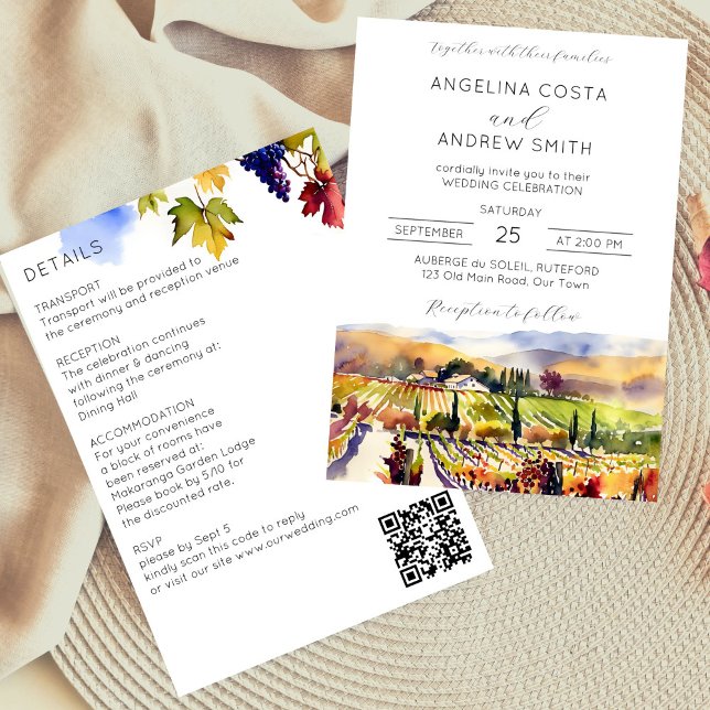 Boda de viñedos todo en una plantilla (Vineyard wedding all in one editable template invitation digital download watercolor Napa Valley)