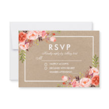 Boda de Watercolor Coral Floral Kraft RSVP