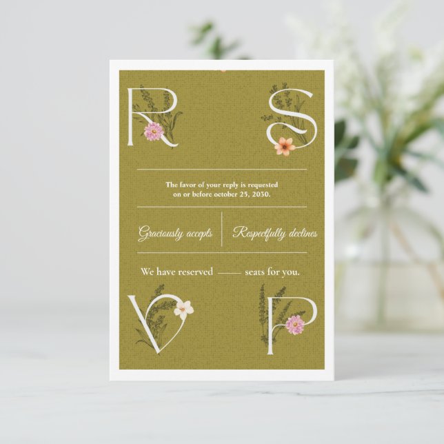 Boda decorativa floral verde y blanca RSVP  (Anverso de pie)
