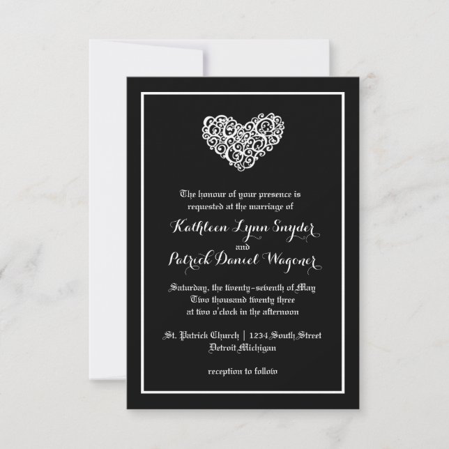 Boda del corazón de Swirly - Invitación a la boda  (Anverso)