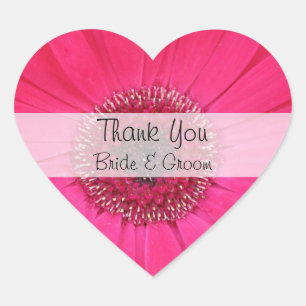Boda Del Corazón Gracias Pegatinas — Pink Gerbera