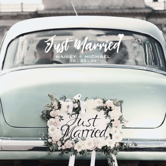 Boda del corazón recién casado Pegatina de coches (just married car window cling sticker)