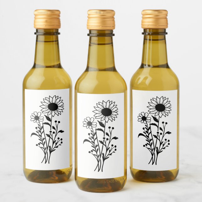 Boda del girasol Rustic Wildflowers Black White (Botellas)