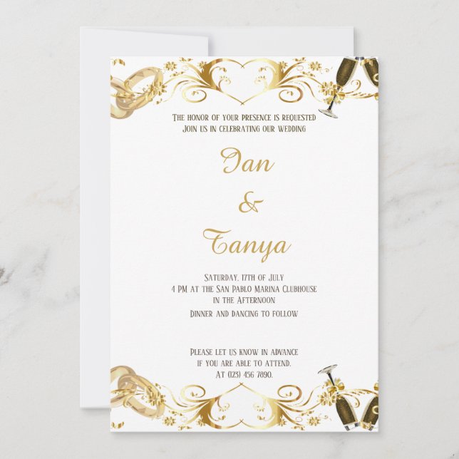 Boda del juego de oro de invitación (Anverso)