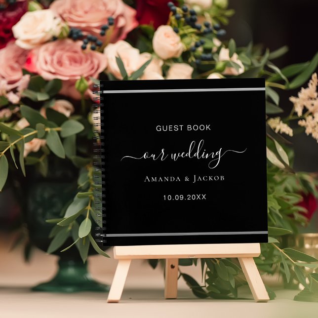 Boda del libro de invitados blanco negro elegante (Subido por el creador)