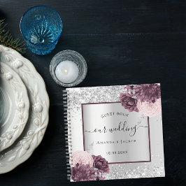 Boda del libro de invitados flores de burdeos plat