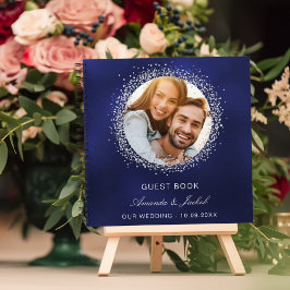 Boda del libro de invitados purpurina azul marino 