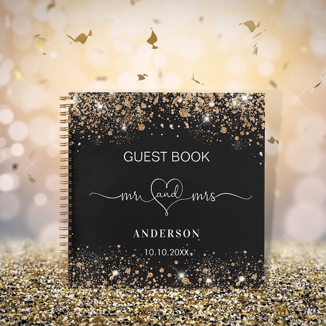 Boda del libro de invitados purpurina de oro negro (Subido por el creador)