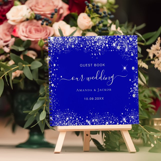 Boda del libro de invitados purpurina de plata azu (Subido por el creador)