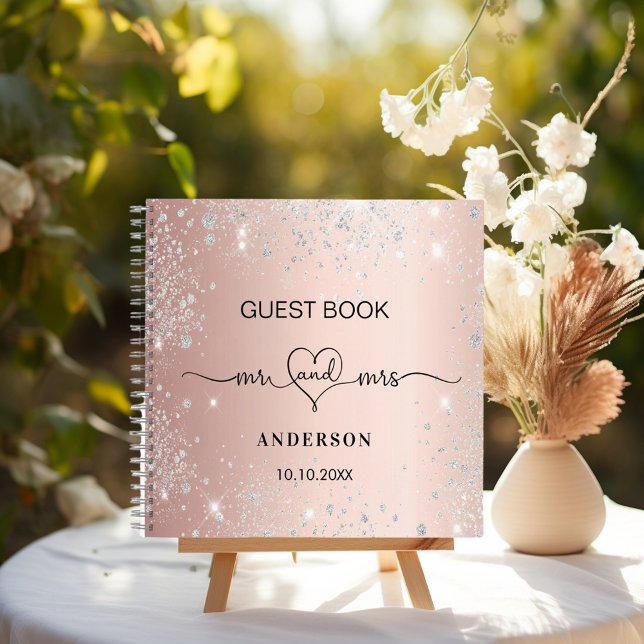 Boda del libro de invitados rosa de oro purpurina  (Subido por el creador)