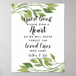 boda del libro de visitas foliage green leaf heart