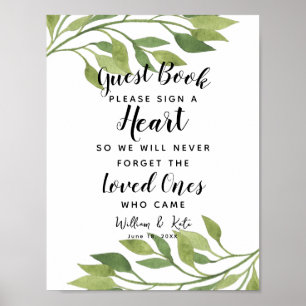 boda del libro de visitas foliage green leaf heart