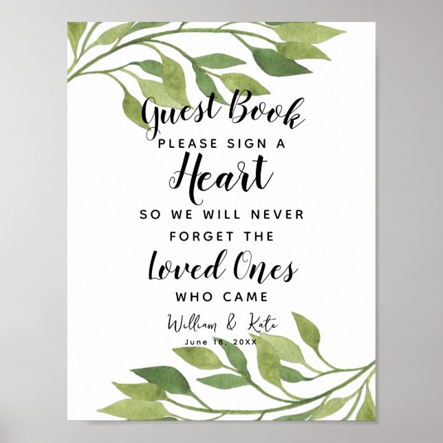 boda del libro de visitas foliage green leaf heart (Frente)