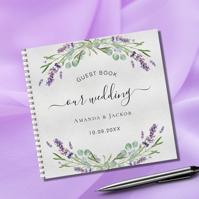 Boda del libro invitado lavender eucalipto plata (Subido por el creador)