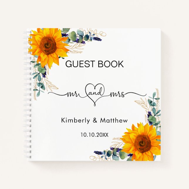 Boda del libro invitado sunflowers eucalyptus mr m (Anverso)