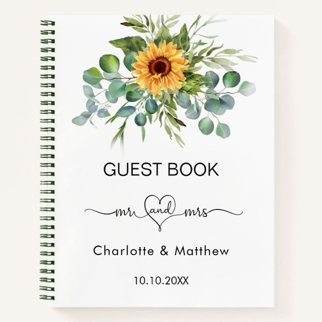Boda del libro invitado sunflowers eucalyptus mr m (Anverso)