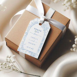 Boda del marco floral azul Gracias etiqueta de reg