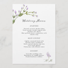 Boda del menú floral de Lilac minimalista