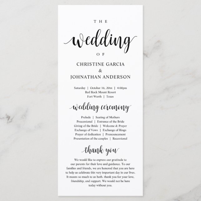 Boda del Programa de Ceremonia de Bodas Modernos (Anverso)