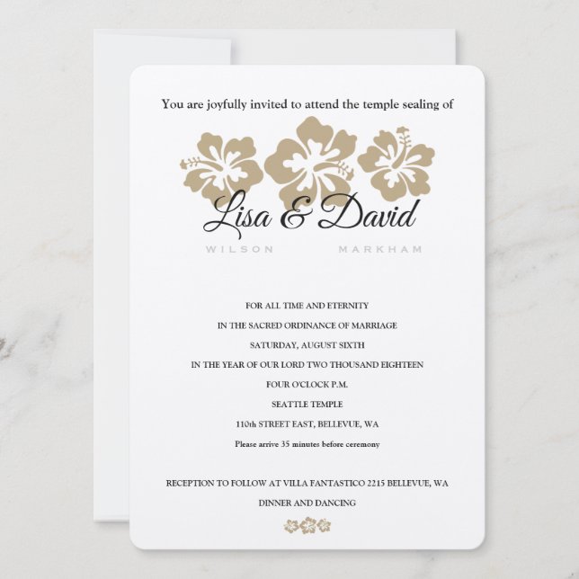 Boda del Templo de Hibiscus de Oro y Invitación a  (Anverso)