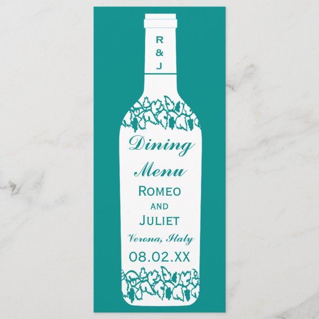 Boda del viñedo que cena el menú (Anverso)