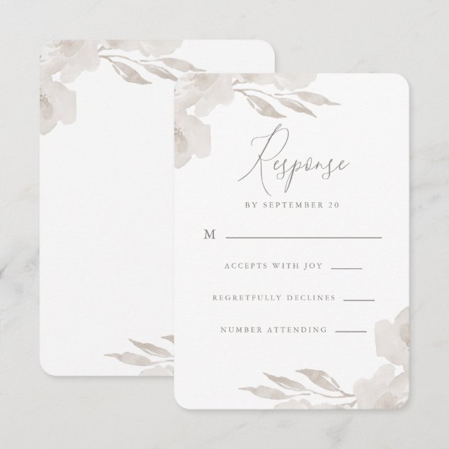 Boda Delicada Neutral Floral y Foliage Rsvp (Anverso / Reverso)