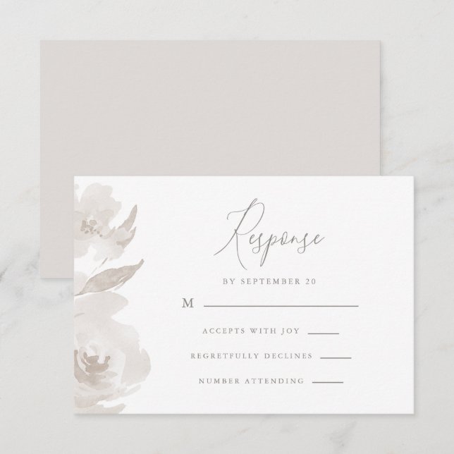 Boda Delicada Neutral Floral y Foliage Rsvp (Anverso / Reverso)