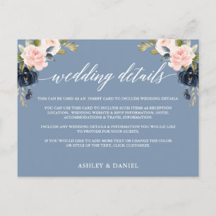 Boda Detalles de la tarjeta de inserción de floral
