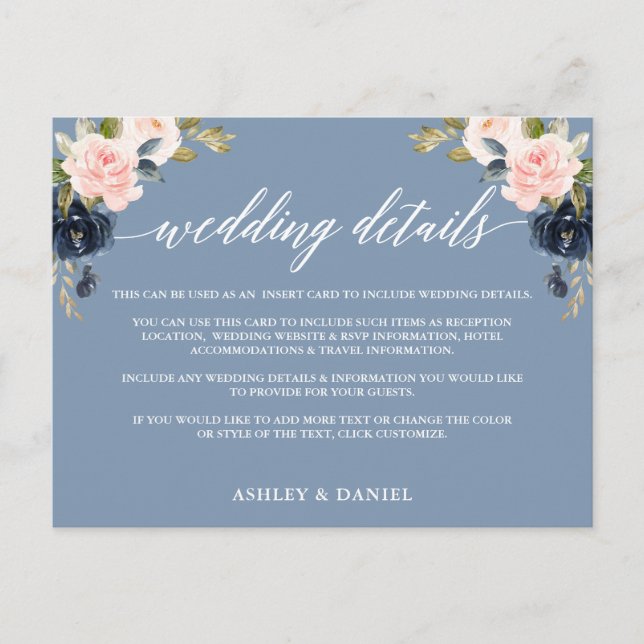 Boda Detalles de la tarjeta de inserción de floral (Anverso)
