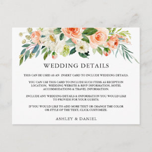 Boda Detalles de la tarjeta de inserción floral co