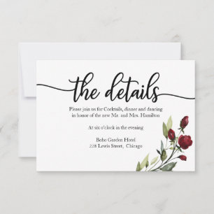 Boda Detalles de la tarjeta RSVP de Borgoña Floral