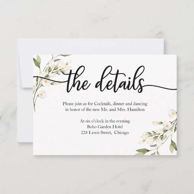 Boda Detalles de la tarjeta RSVP floral de crema b (Anverso)