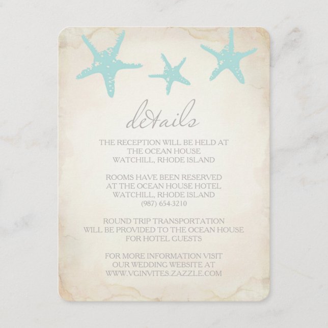 BODA DETALLES Insertar tarjeta - Starfish de playa (Anverso)