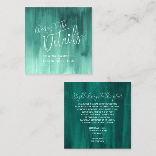 Boda detalles tarjeta de cambios de arte verde esm (Anverso / Reverso)