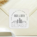 Boda Detroit | Sello para sobres predirigido<br><div class="desc">Ahorra tiempo y da una impresión al enviar tus invitaciones de boda. Estos pegatinas de sello para sobres, con su nombre en inglés, se presentan en un elegante y moderno estilo de decoración y cuentan con un ilustracion de la ciudad de Detroit y su paisaje único. Los colores neutros son...</div>
